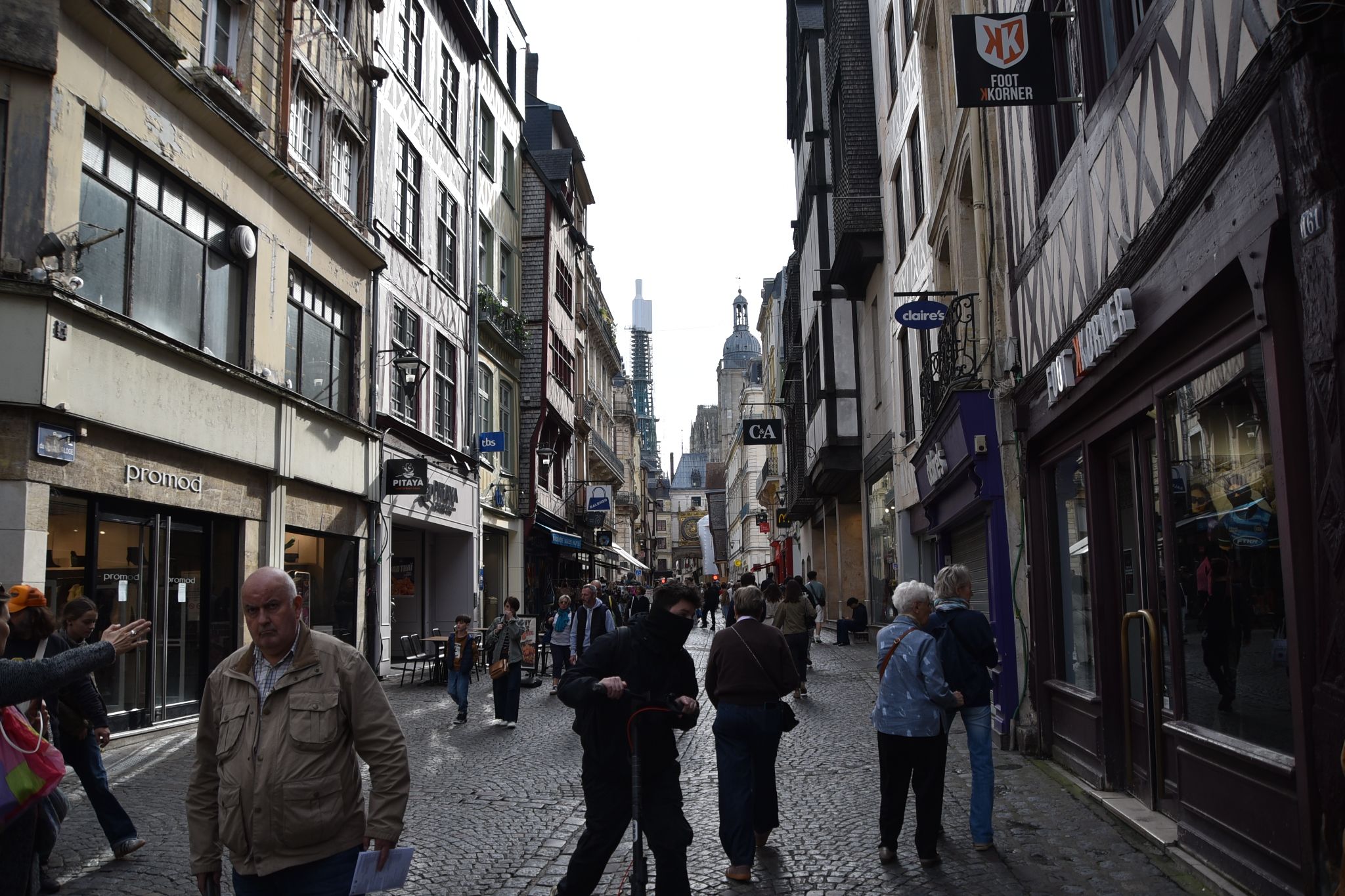 The Rue du Gros-Horloge in the historic center of Rouen, Normandy, France